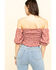 Loveriche Women's Floral Print Smocked Crop Top, Rust Copper, hi-res