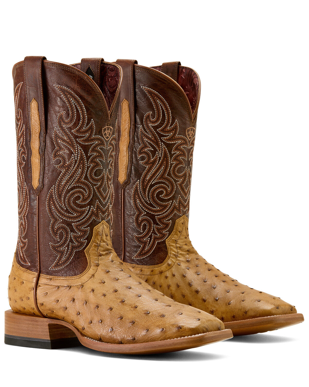 Image #2 - Ariat Men's Classic Cash Exotic Ostrich Western Boots - Broad Square Toe, Tan, hi-res