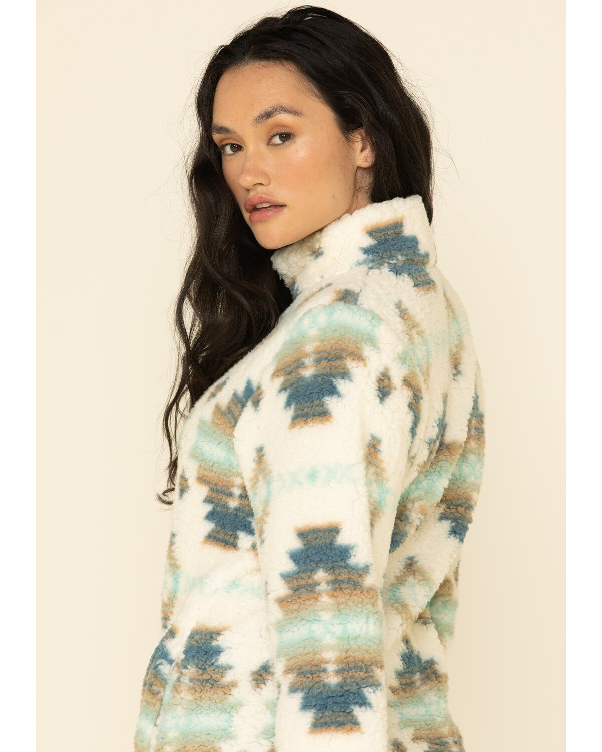 printed sherpa pullover