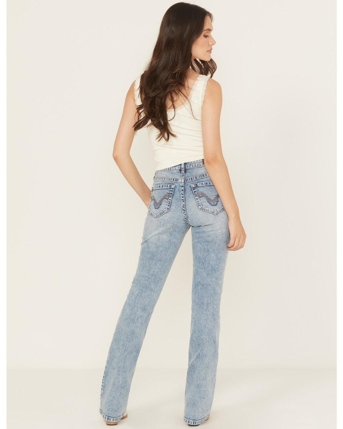 Rock & Roll Denim Women´s Medium Wash Mid Rise Distressed Bootcut Stretch DenimJeans
