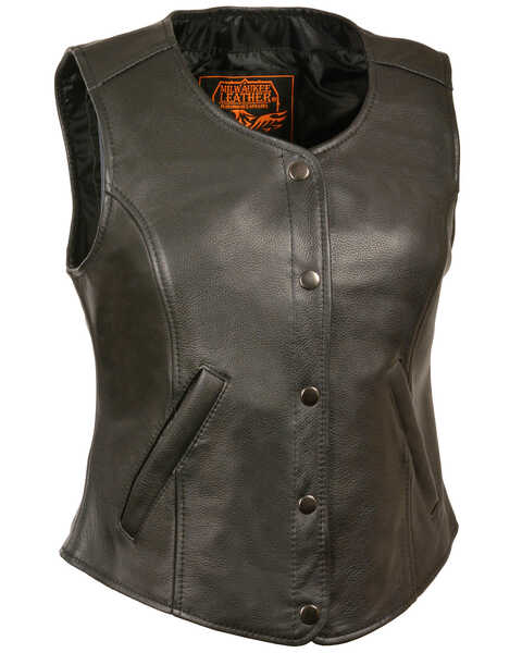 Milwaukee Leather Women's Snap Front Long Body Vest - 4X, Black, hi-res