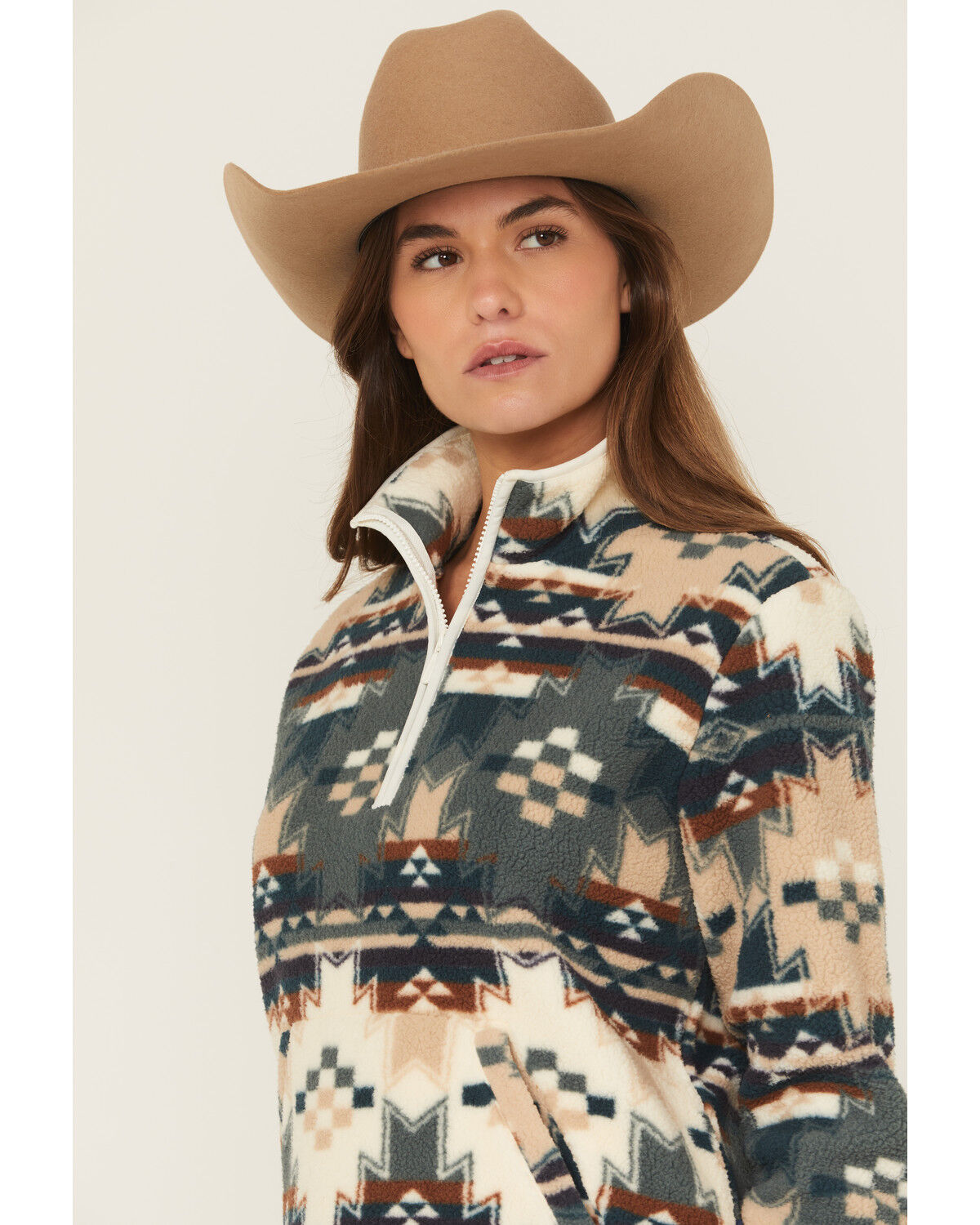 Image #2 - Wrangler Retro Women's Southwestern Print Sherpa Zip Pullover, Blue, hi-res