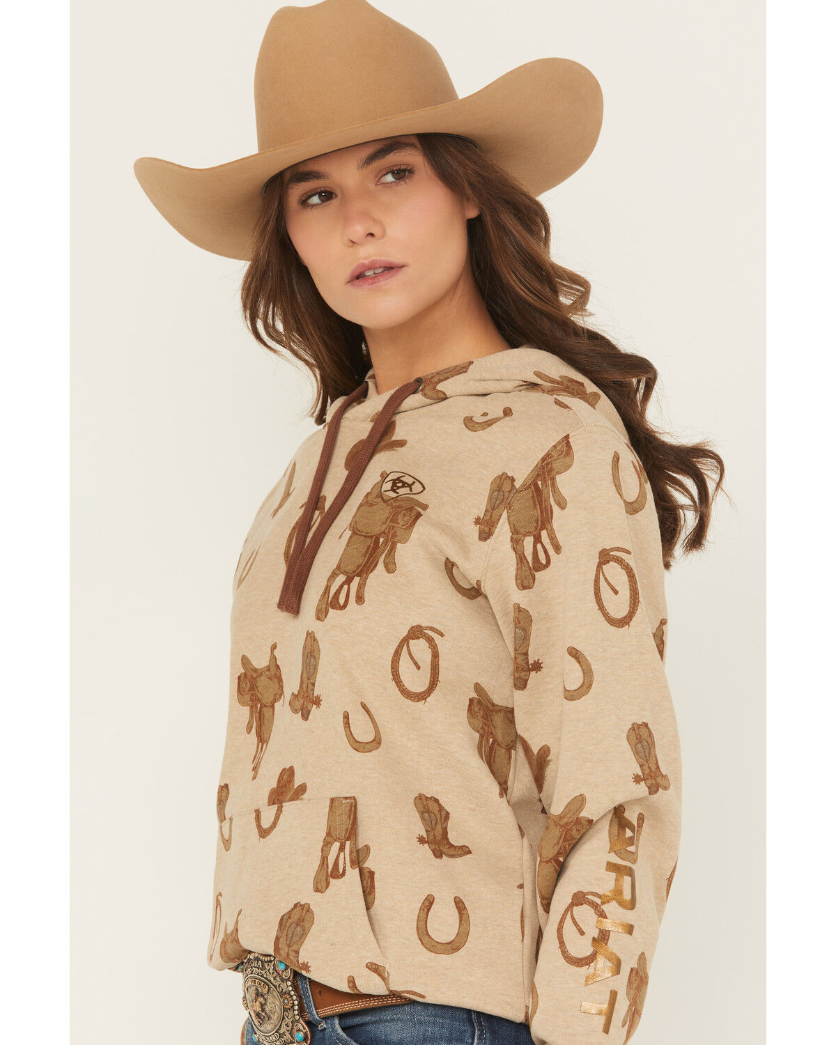 Image #2 - Ariat Women's Conversation Print Hoodie, Tan, hi-res