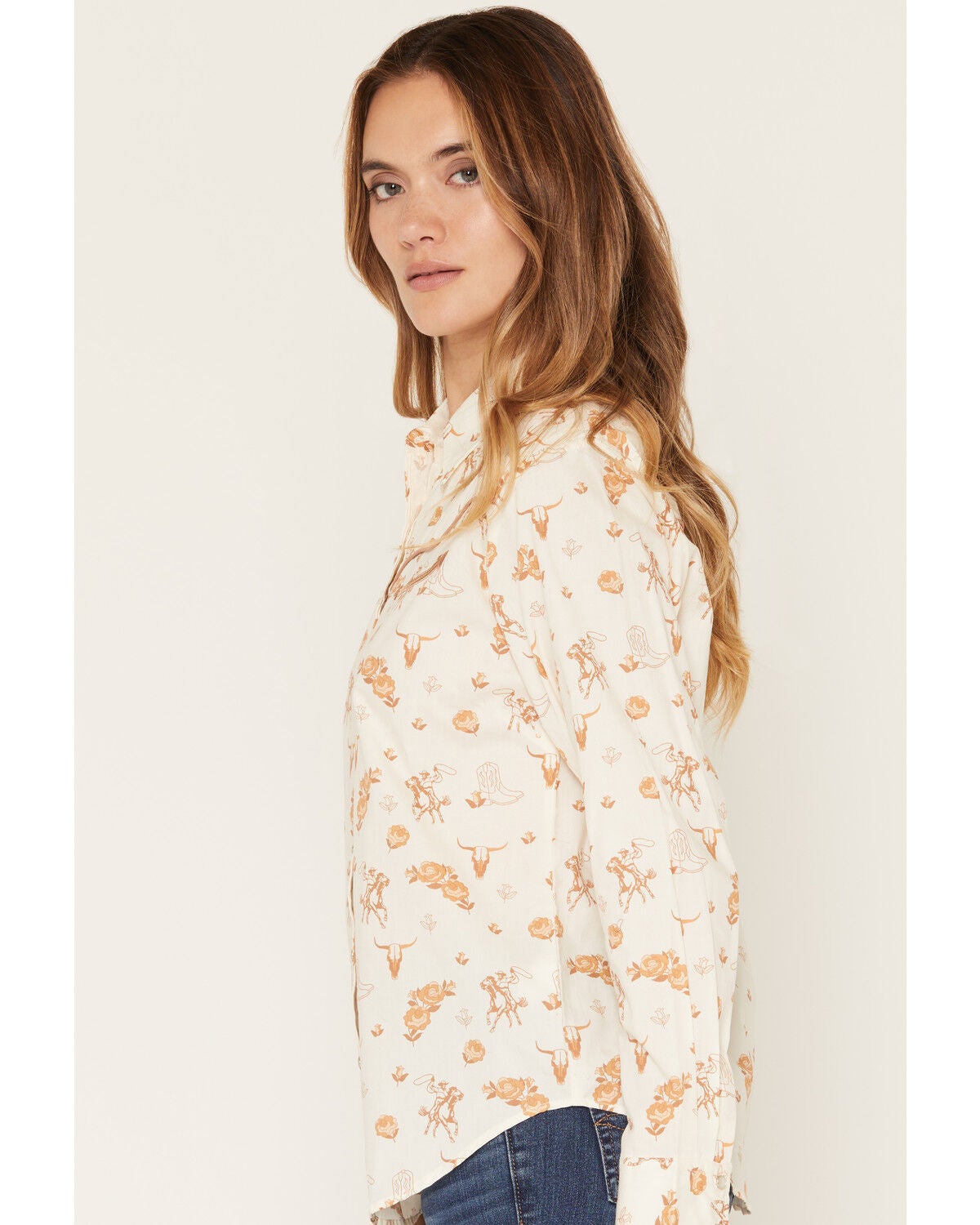 Image #2 - Ely & Walker Women's Boot Barn Exclusive Western Conversational Print Long Sleeve Pearl Snap Western Shirt, Cream, hi-res