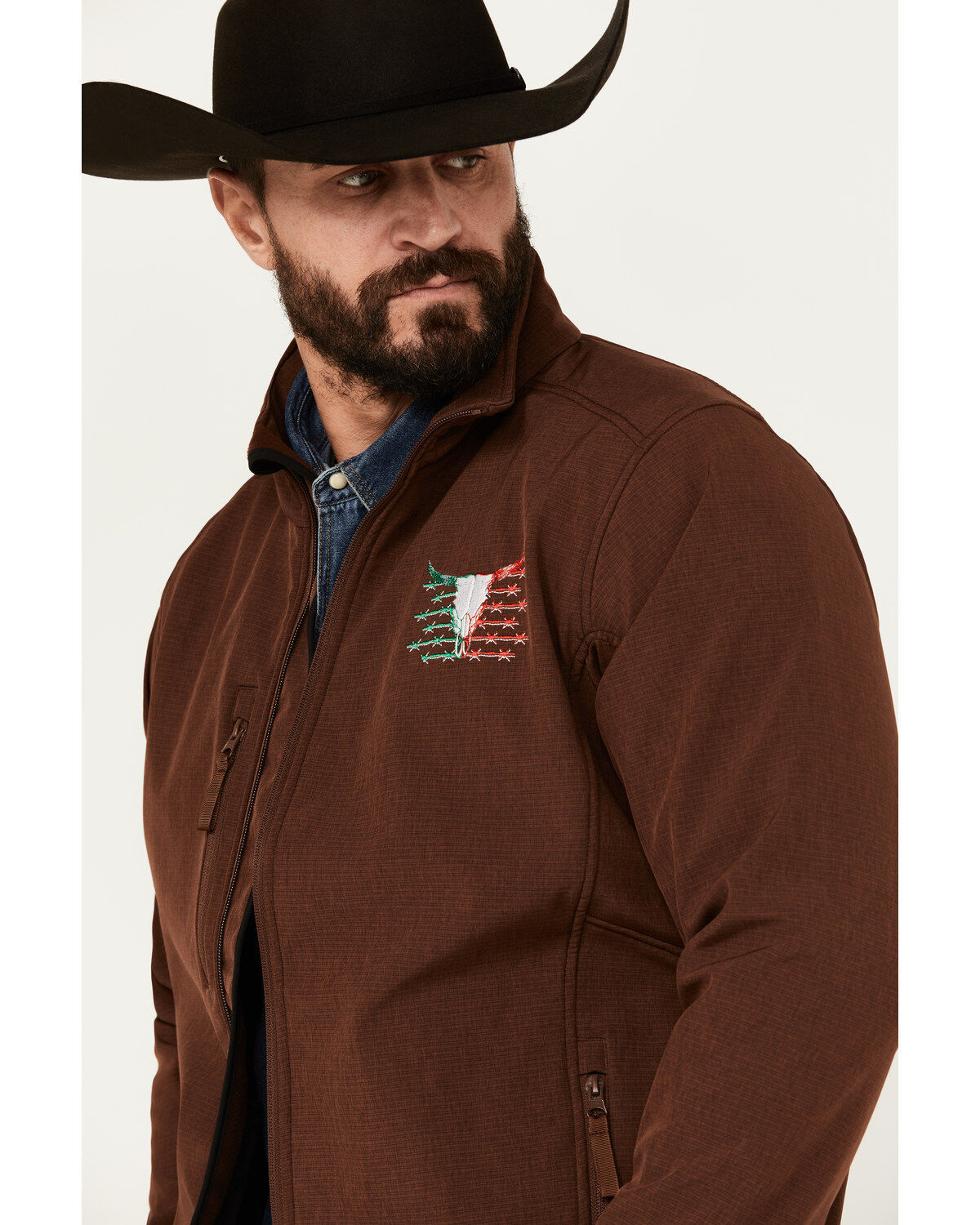 Image #2 - Cowboy Hardware Men's Viva Mexico Skull Softshell Jacket, Rust Copper, hi-res