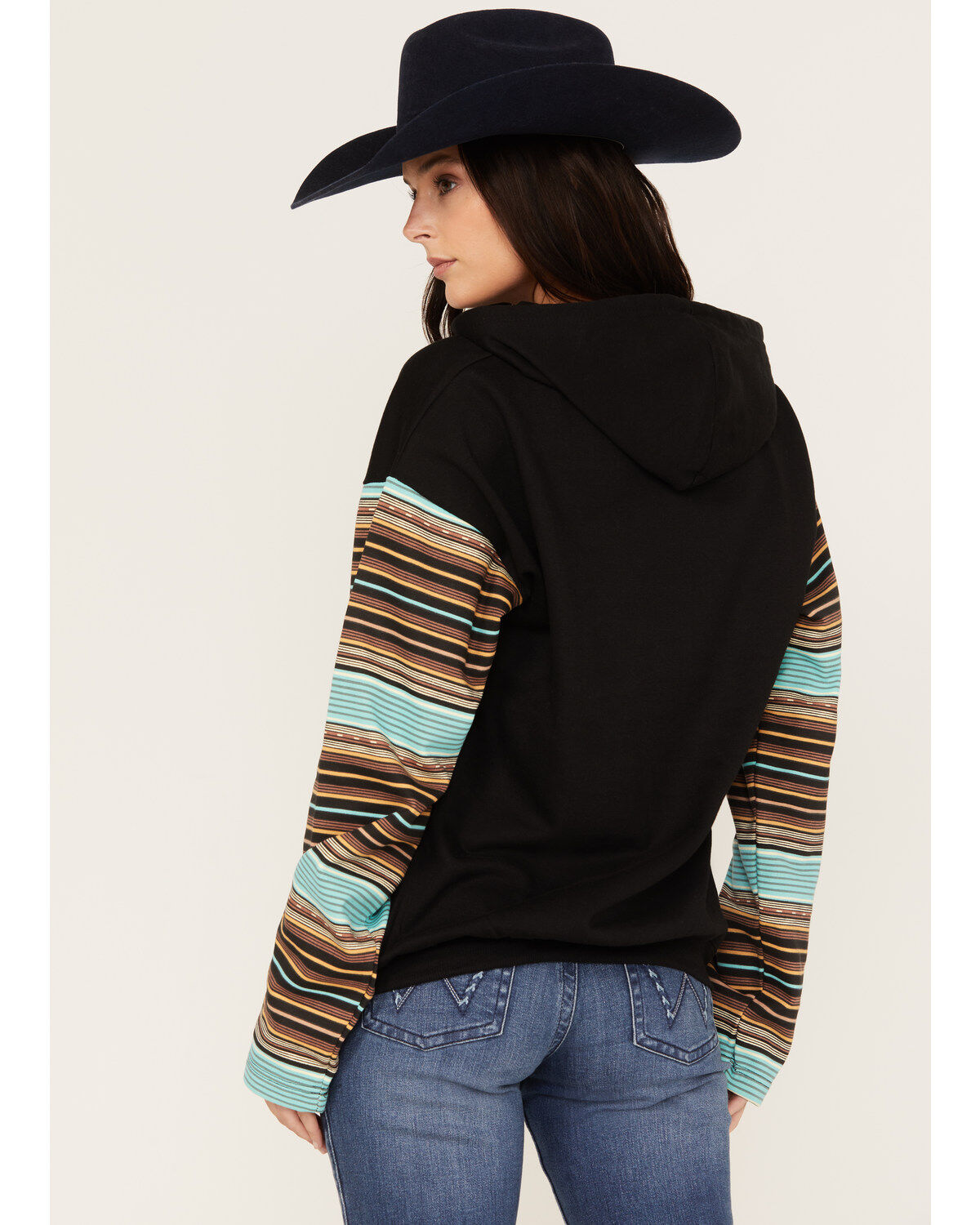 Image #4 - Paramount Network's Yellowstone Women's Serape Striped Print Logo Hoodie, Teal, hi-res