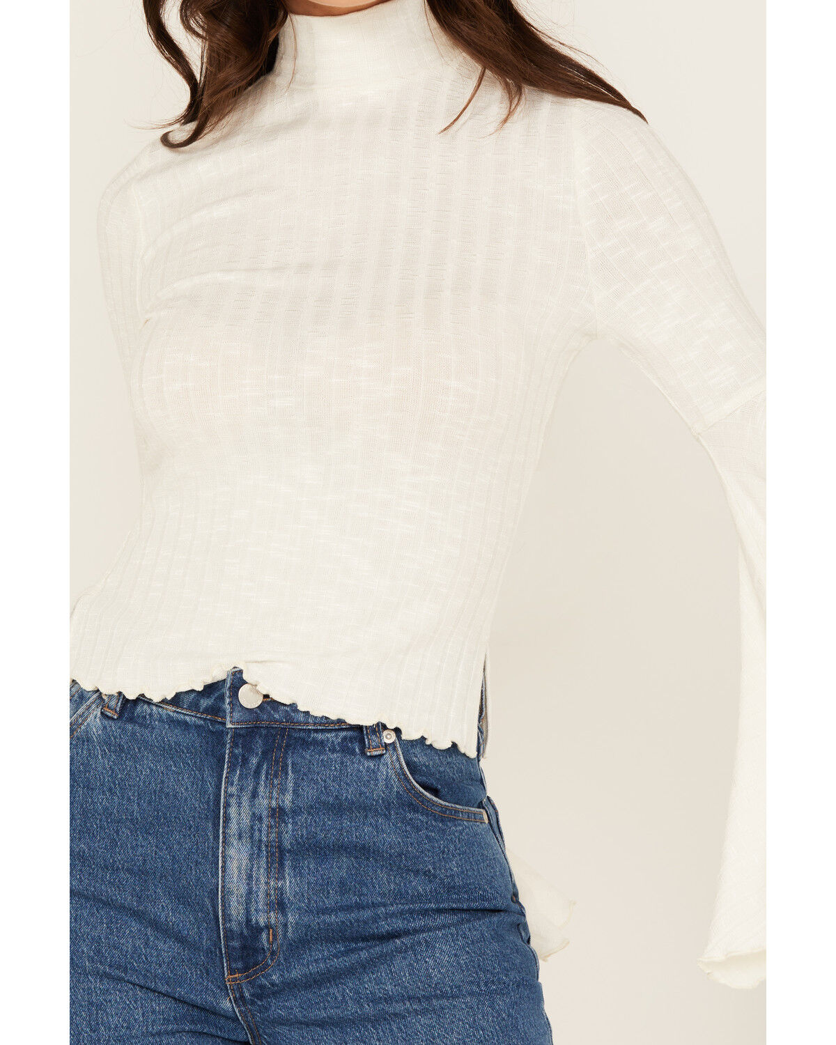 Image #3 - Shyanne Women's Mock Neck Long Bell Sleeve Top, Cream, hi-res