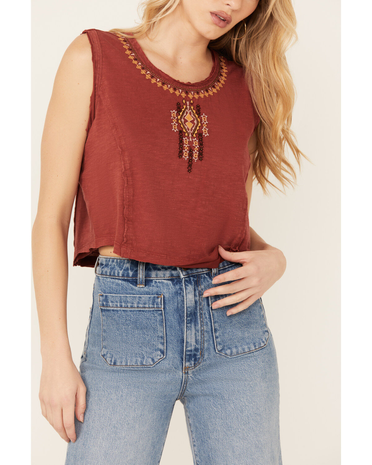 Image #3 - Shyanne Women's Embroidered Slub Jersey Top, Fired Brick, hi-res