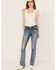 Image #3 - Miss Me Women's Medium Wash Mid Rise Angel Wing 34" Bootcut Stretch Denim Jeans, , hi-res