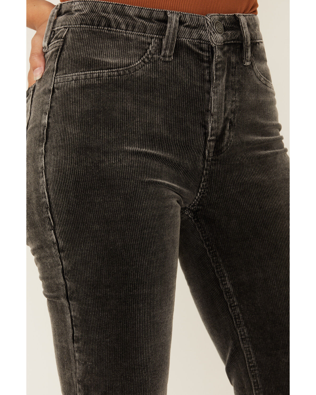 Image #2 - Rock & Roll Denim Women's High Rise Corduroy Bargain Modest Bootcut Stretch Jeans, Charcoal, hi-res