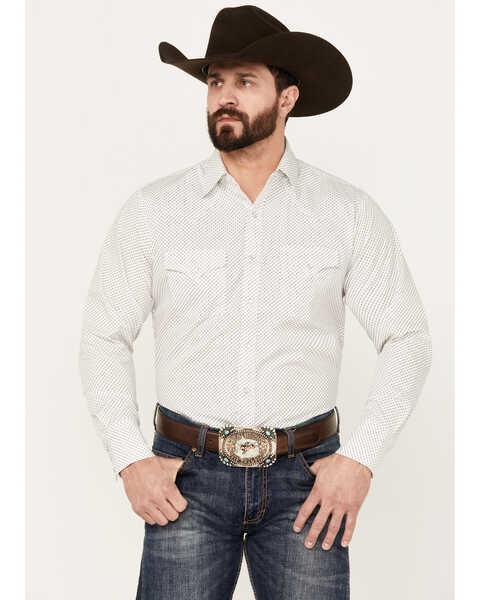 Ely Walker Men's Geo Print Long Sleeve Pearl Snap Western Shirt - Big, White, hi-res