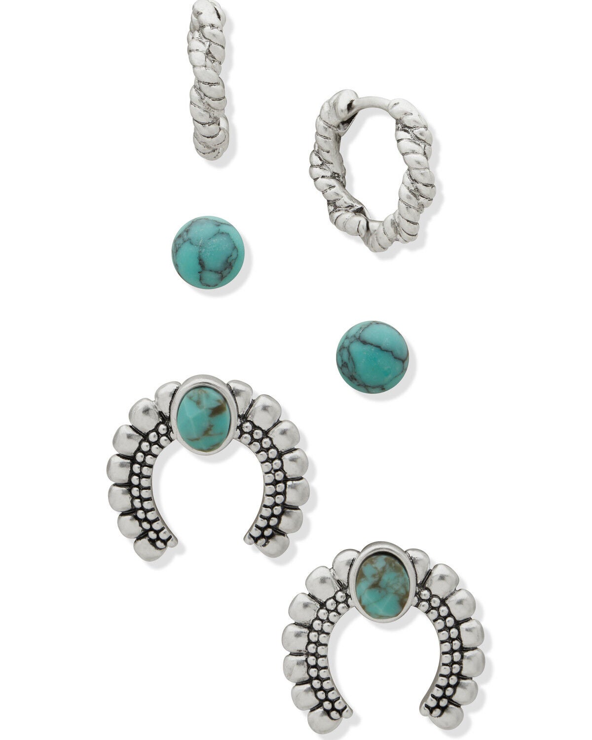 Image #1 - Lainey Wilson Women's Little Bitta Luck Horseshoe Hoop Earrings Set - 3 Piece, Silver, hi-res