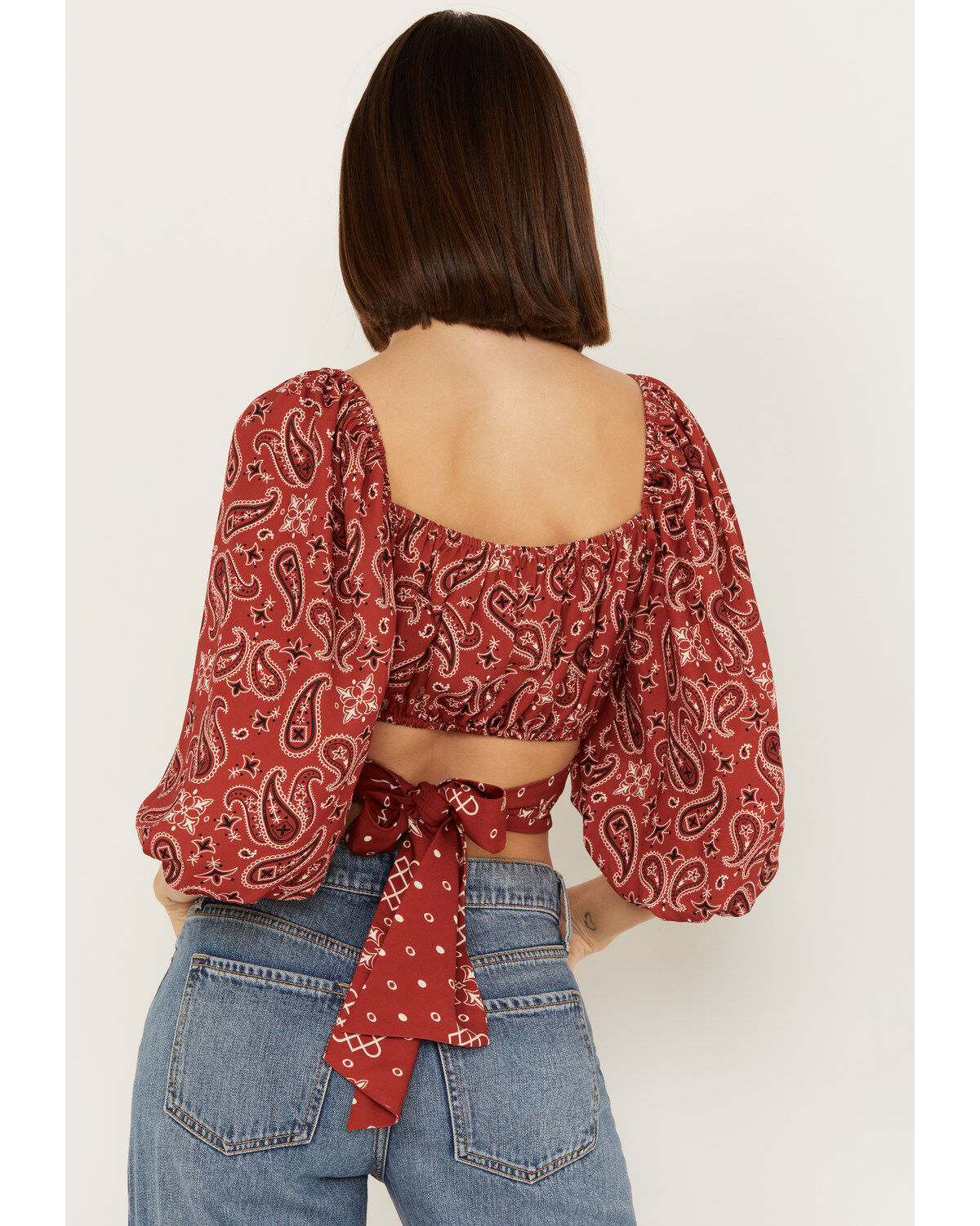 Image #4 - Beyond The Radar Women's Bandana Print Tie Back Top, Rust Copper, hi-res