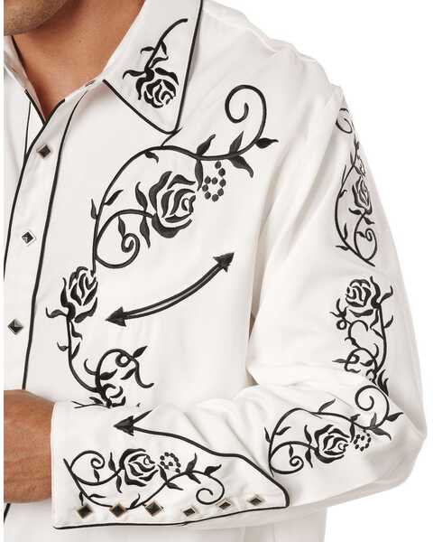 Scully Men's Floral Embroidered Western Shirt, White, hi-res