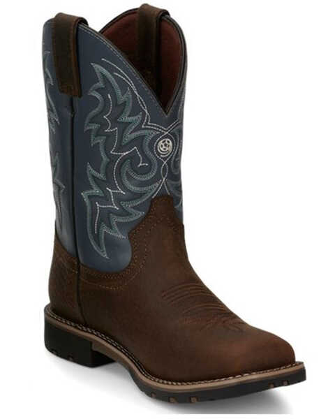 Image #1 - Justin Men's Waterproof Western Work Boots - Soft Toe, Chocolate, hi-res