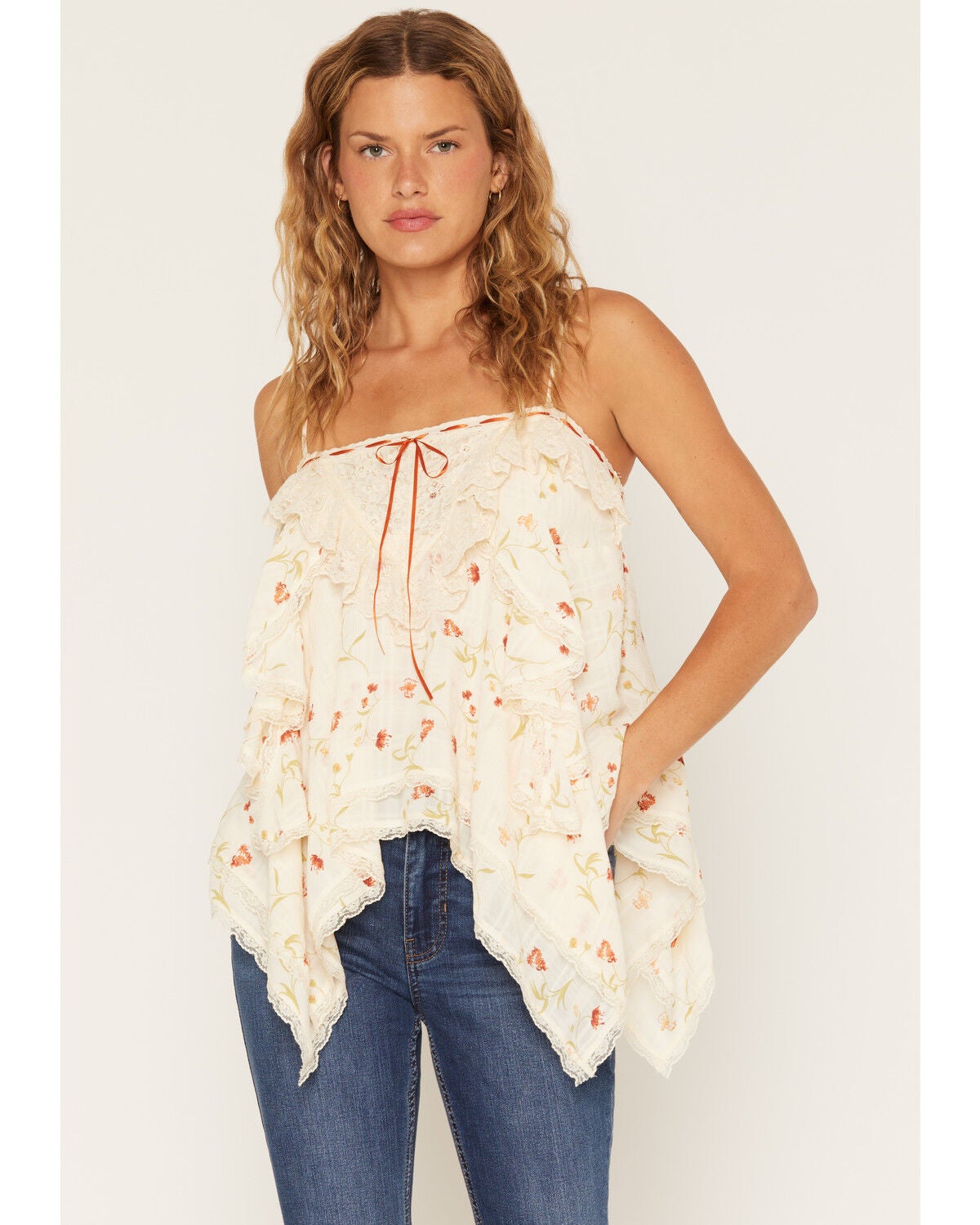 Image #1 - Wild Moss Women's Floral Print Lace Tank Top, Ivory, hi-res