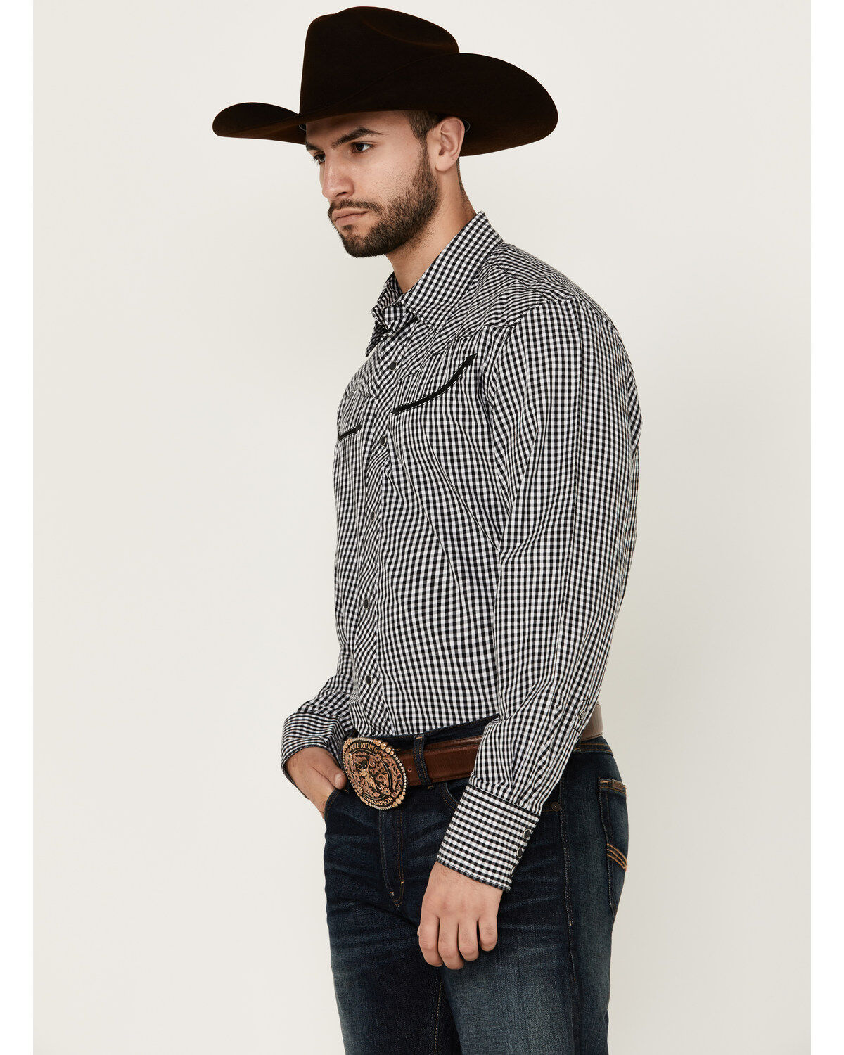 Image #2 - Wrangler Men's Rodeo Checkered Print Long Sleeve Snap Western Shirt, Black, hi-res
