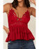 Free People Women's Adella Cami Lace Ruffled Tank Top, Red, hi-res