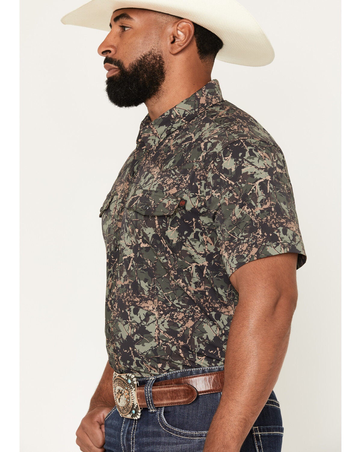 Image #2 - Rock & Roll Denim X Koe Wetzel Men's Camo Print Short Sleeve Pearl Snap Stretch Western Shirt, Camouflage, hi-res