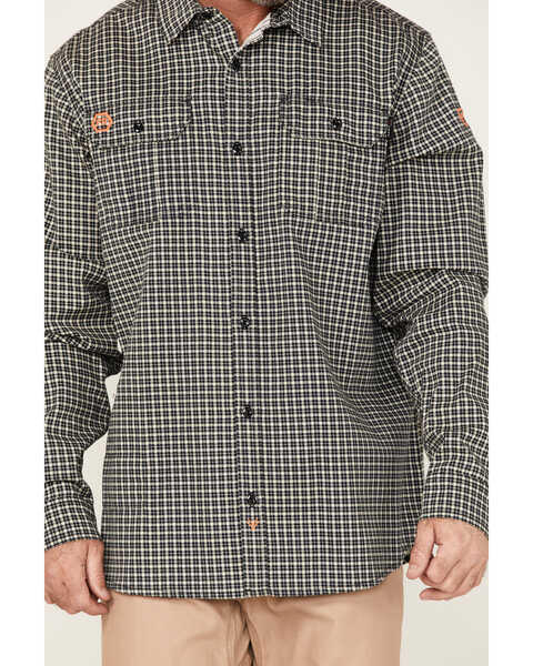 Hawx Men's FR Plaid Print Woven Long Sleeve Button-Down Work Shirt , Navy, hi-res