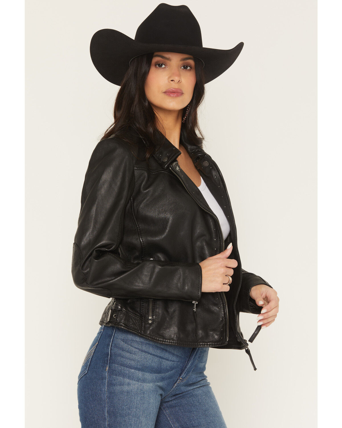 Image #2 - Mauritius Women's Morgan Studded Scatter Star Leather Jacket, Black, hi-res