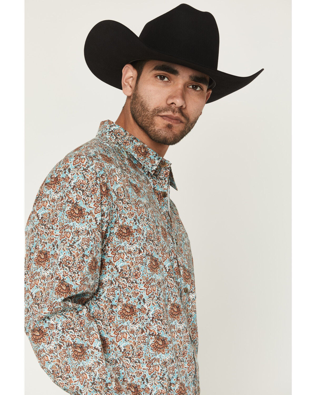 Image #2 - Gibson Trading Co Men's Retro King Floral Print Long Sleeve Button-Down Western Shirt, Light Blue, hi-res