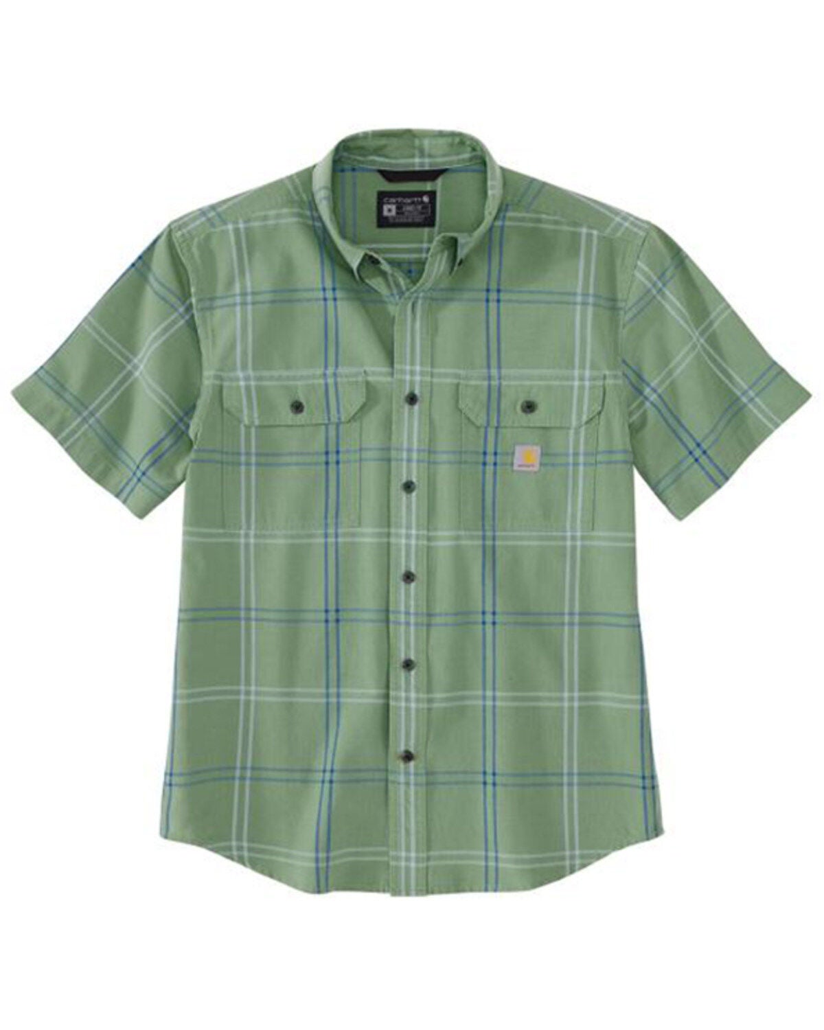 Carhartt Men's Loose Fit Midweight Plaid Print Short Sleeve Button-Down Shirt, Loden, hi-res