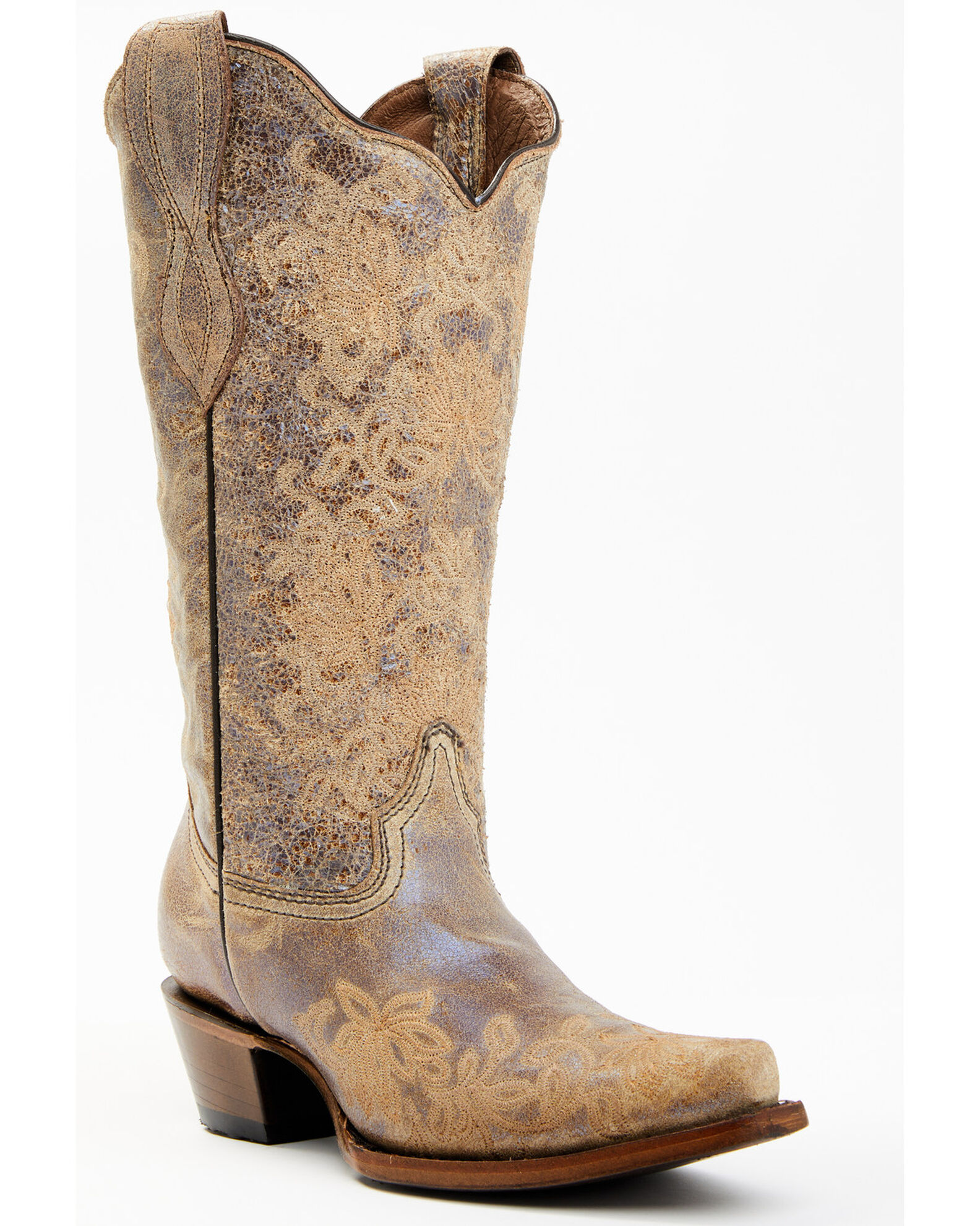 Circle G Women's Brown Floral Embroidery Western Boots - Snip Toe