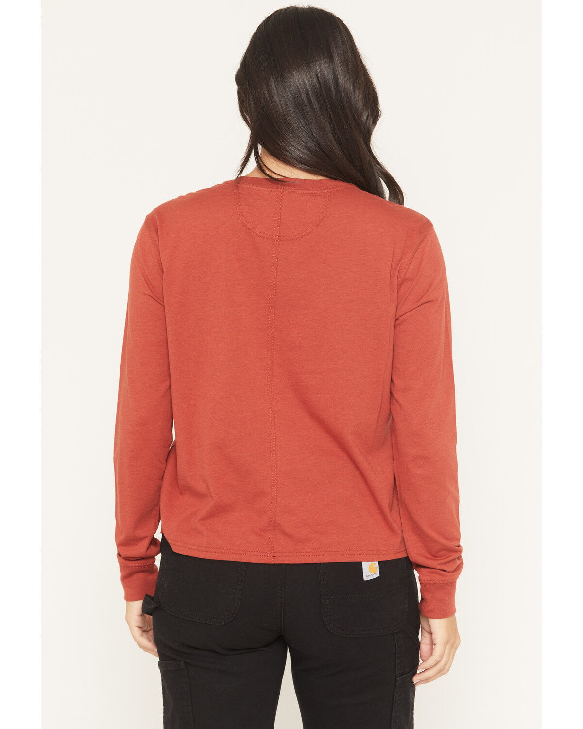 Image #4 - Carhartt Women's TENCEL™ Fiber Series Loose Fit Long Sleeve Crewneck Pocket T-Shirt, Red, hi-res