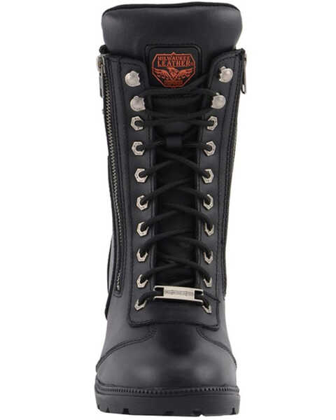 Image #4 - Milwaukee Leather Women's Black Moto Zipper Boots - Soft Toe, Black, hi-res