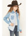 Image #2 - Wrangler Girls' Striped Denim Long Sleeve Snap Western Shirt, Blue, hi-res