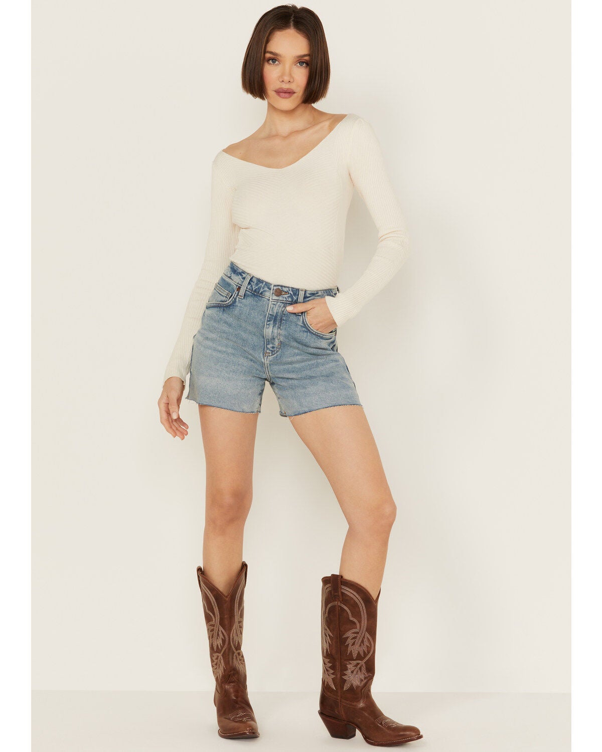 Image #1 - Wrangler Retro Women's Light Wash Bailey High Rise Cutoff Denim Shorts, Light Wash, hi-res