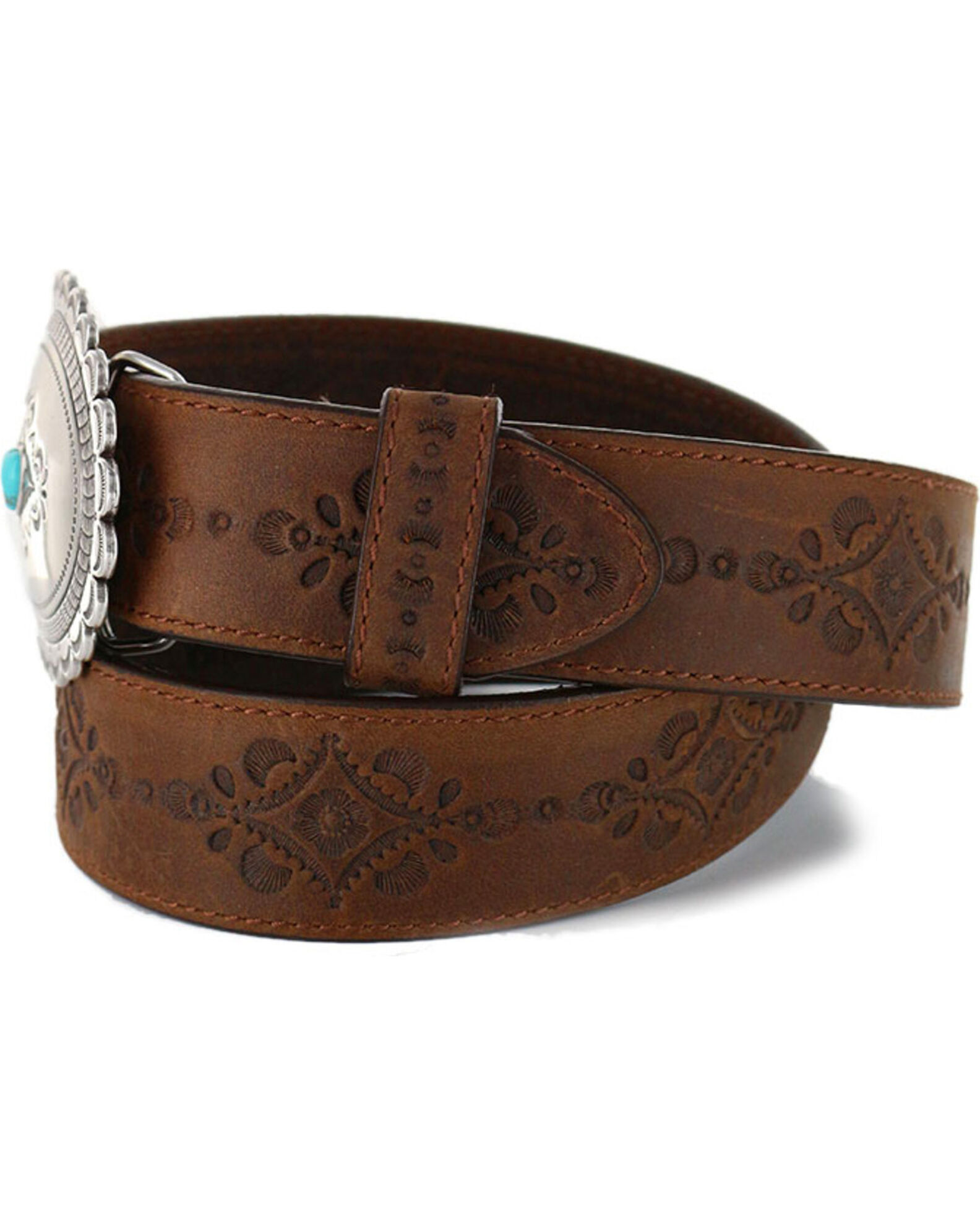 Image #2 - Justin Women's Navajo Heart Leather Belt, Bark, hi-res