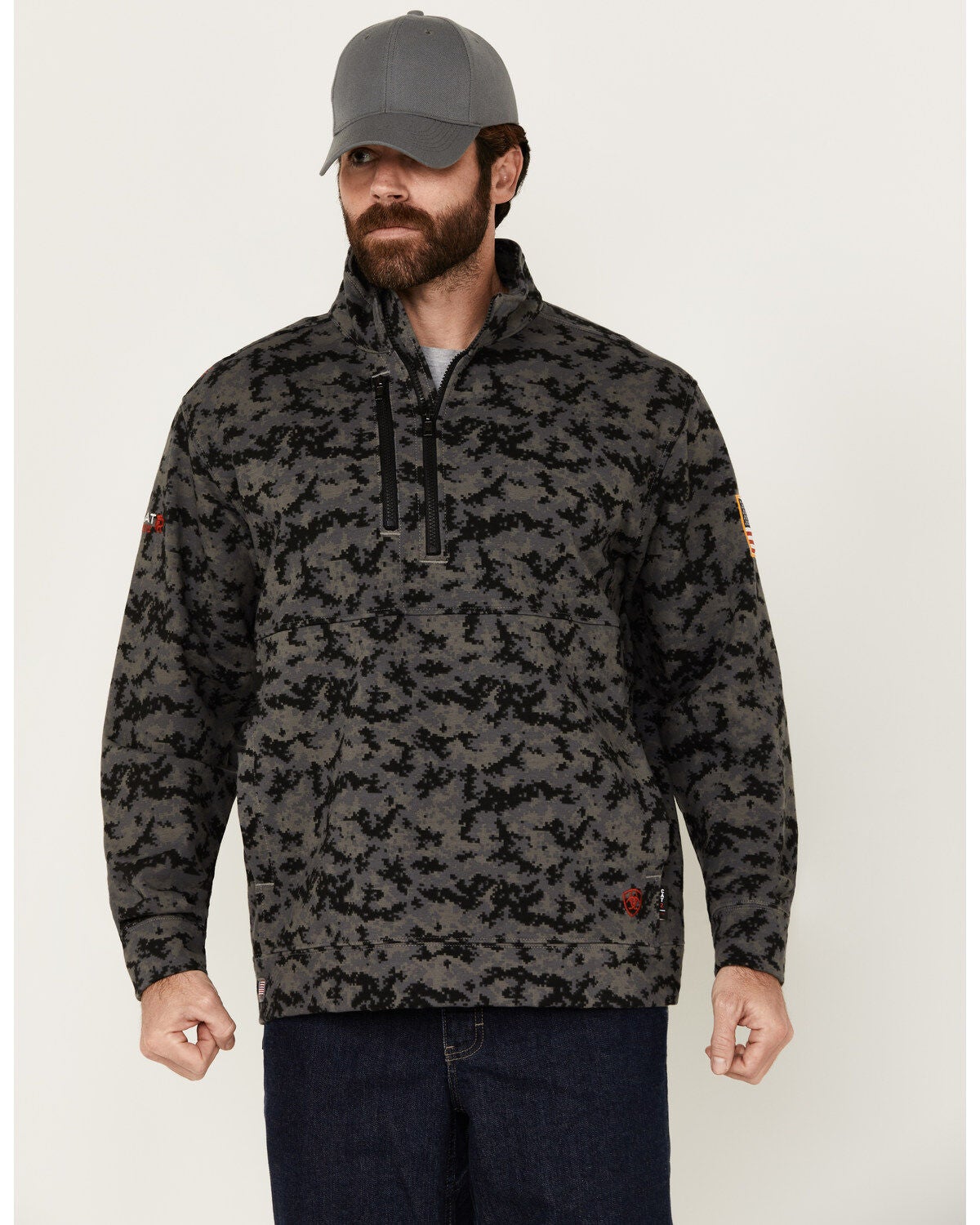 Ariat Men's FR Durastrech Fleece Camo Print 1/2 Zip-Up Pullover, Multi, hi-res