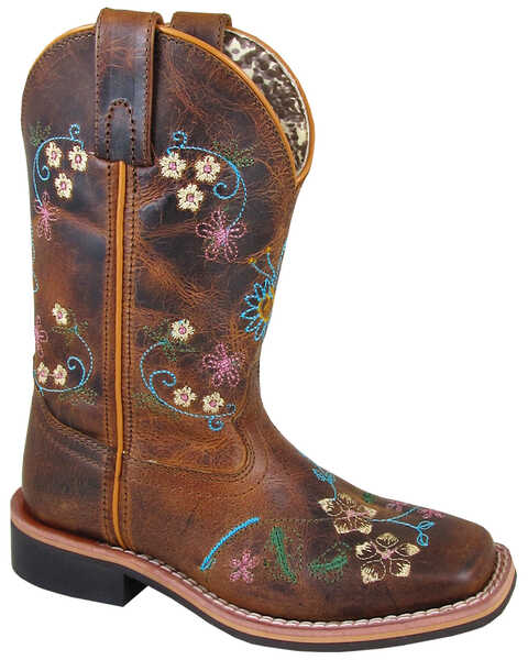 Smoky Mountain Little Girls' Floralie Western Boots - Broad Square Toe, Brown, hi-res