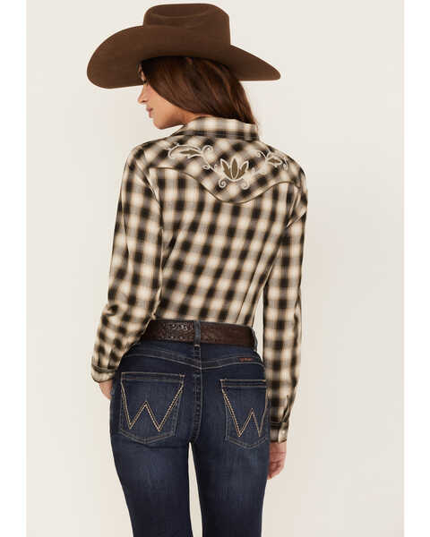 Image #4 - Stetson Women's Plaid Print Long Sleeve Pearl Snap Western Shirt, Olive, hi-res