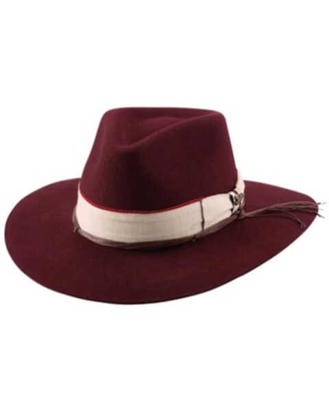 Bullhide Carte Blanche Weaved Ribbon Band Premium Wool Felt Western Hat - Wine, Wine, hi-res