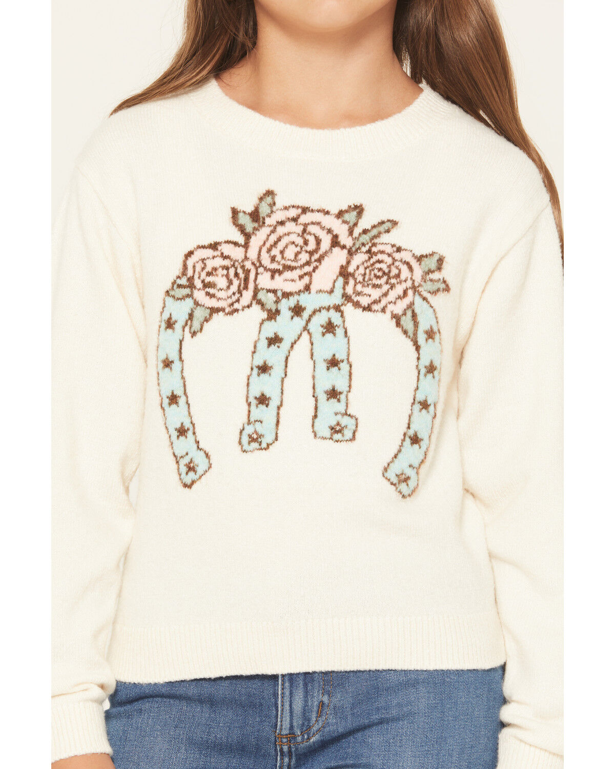 Sugar California Girls' Floral Horseshoe Print Sweater