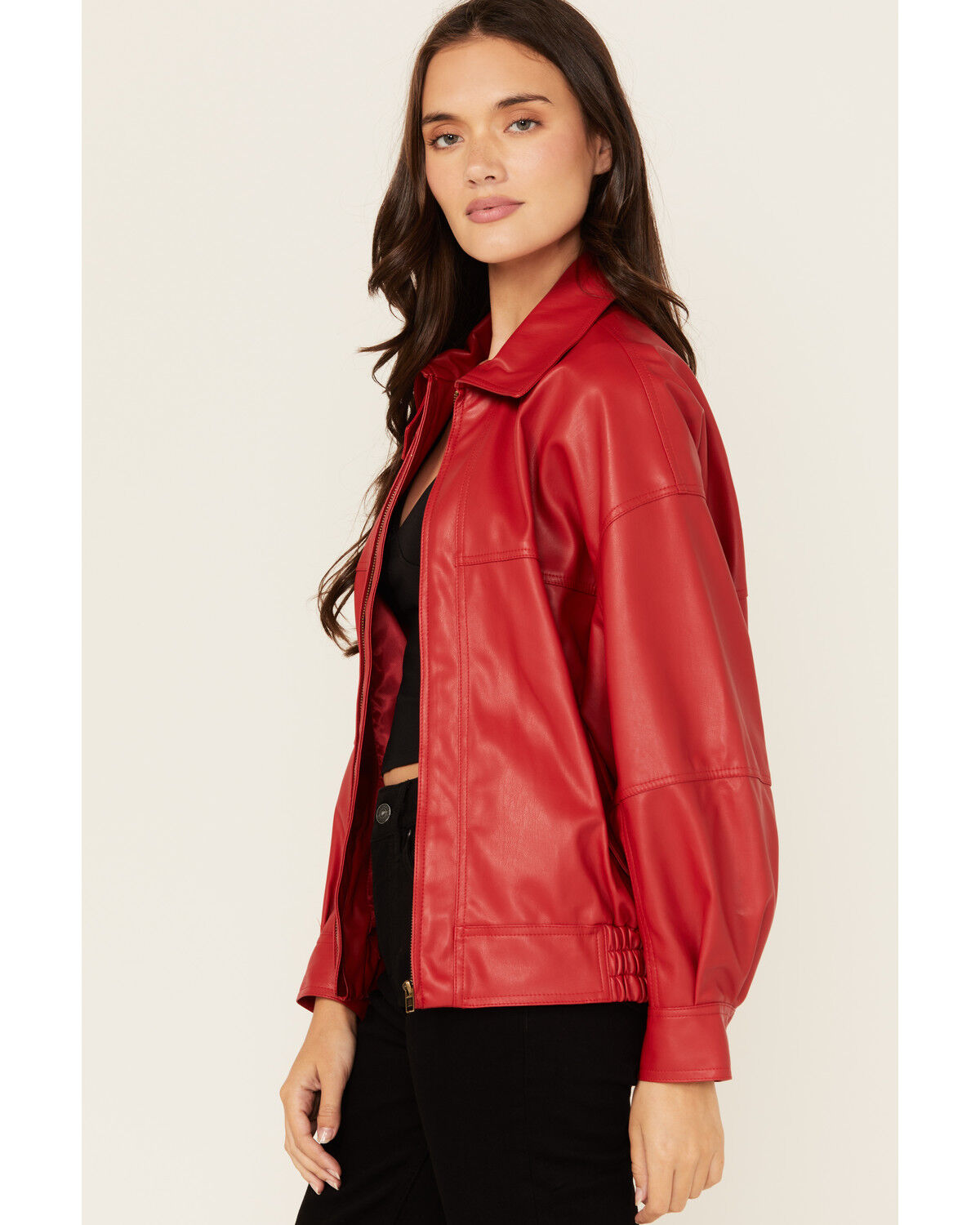 Image #3 - Revel Women's Faux Leather Jacket, Red, hi-res