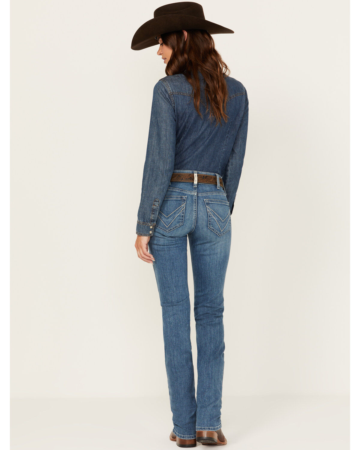 Image #3 - Ariat Women's R.E.A.L Medium Wash Perfect Rise Clover Straight Jeans, Medium Wash, hi-res