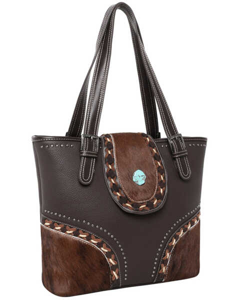 Montana West Women's Cowhide Tote Bag, Dark Brown, hi-res