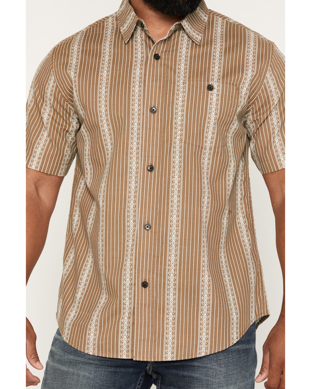 Image #3 - Seager Men's Caldera Striped Print Short Sleeve Button-Down Western Shirt, Khaki, hi-res