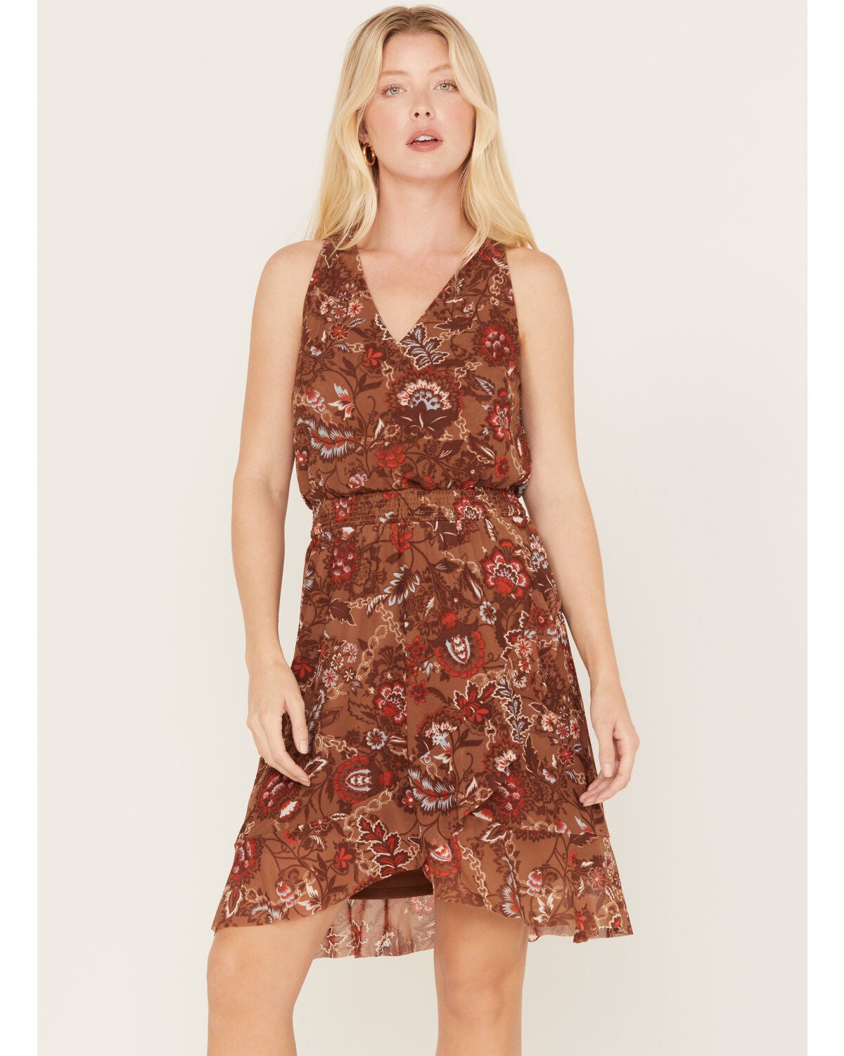 Idyllwind Women's Meshed Smock Mini Dress, Brown, hi-res