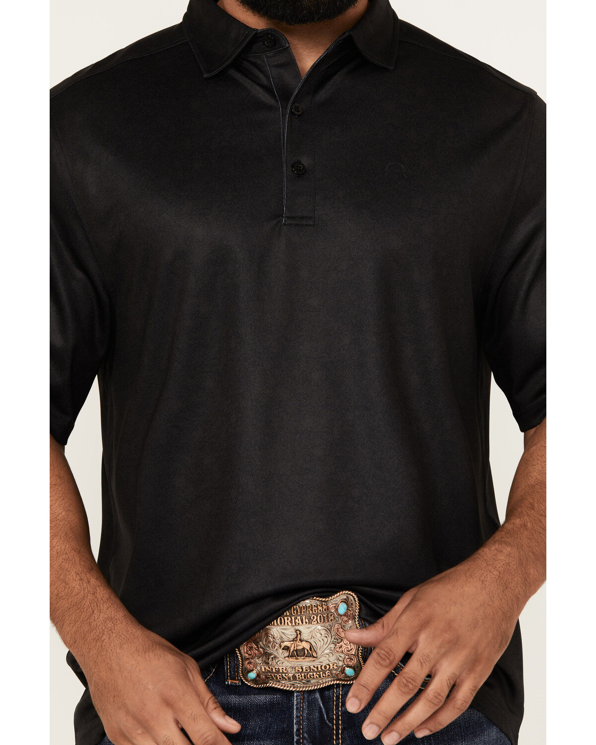 Image #3 - Cinch Men's ARENAFLEX Solid Short Sleeve Polo Shirt, Black, hi-res