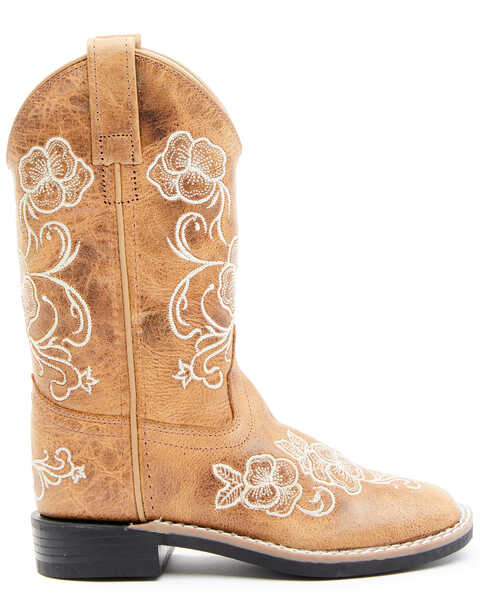Shyanne Girls' Little Lasy Floral Embroidered Western Boots - Broad Square Toe, Tan, hi-res