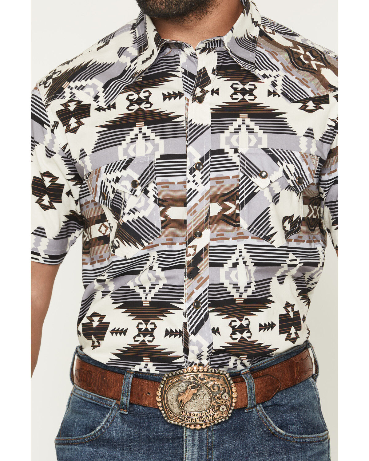 Rock & Roll Denim Men's Dale Brisby Southwestern Print Short Sleeve Snap Stretch Western Shirt
