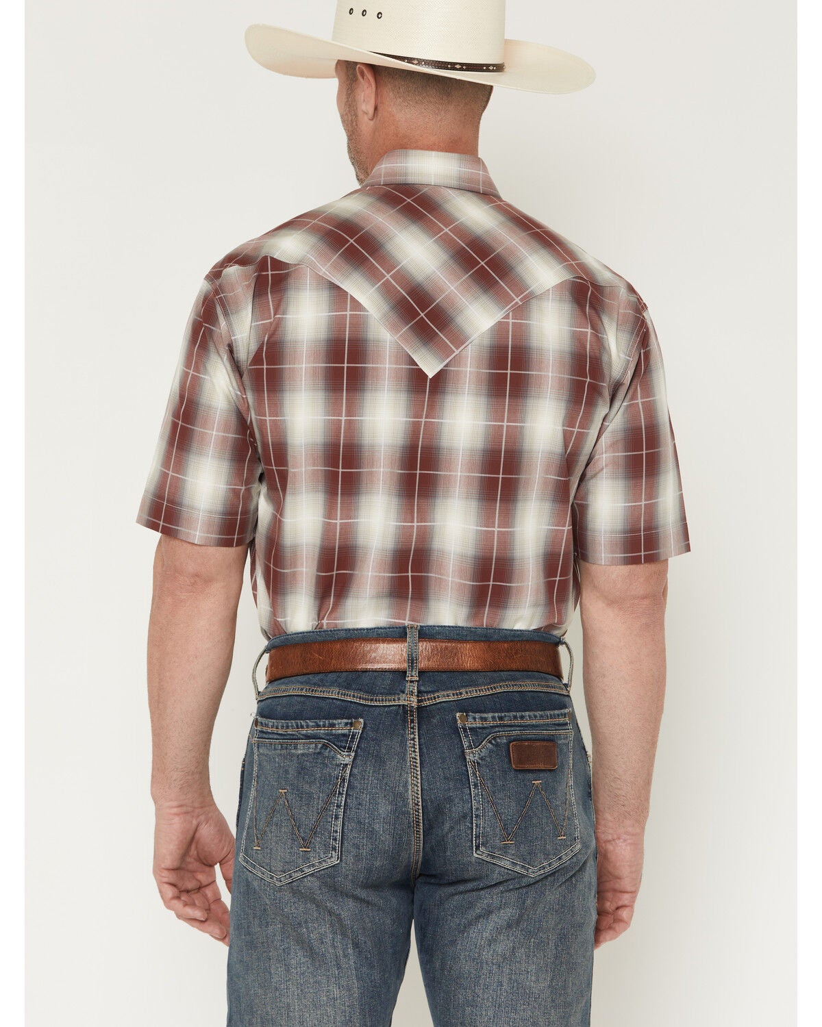 Image #4 - Stetson Men's Plaid Print Short Sleeve Snap Western Shirt, Burgundy, hi-res