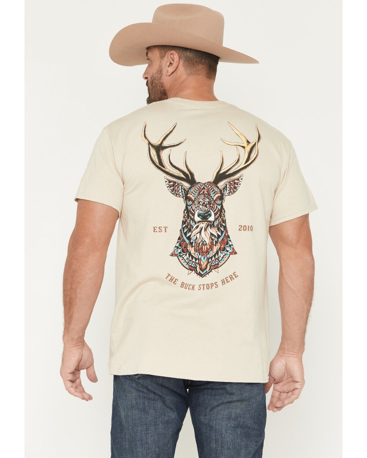 Riot Society Men's Ornate Deer Short Sleeve Graphic T-Shirt, Sand, hi-res