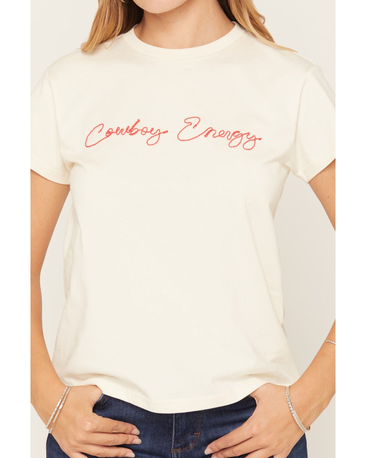 Image #3 - Wrangler Retro Women's Cowboy Energy Embroidered Short Sleeve Graphic Tee, Cream, hi-res