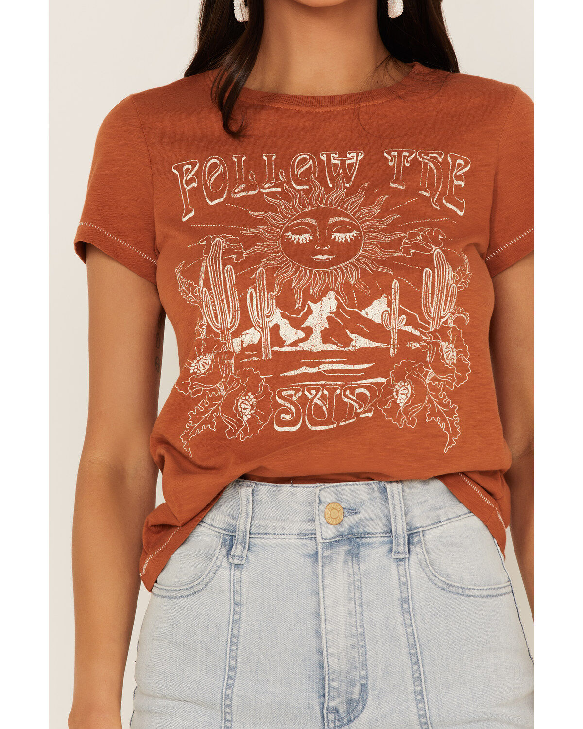 Image #3 - Shyanne Women's Follow The Sun Desert Graphic Tee, Brown, hi-res
